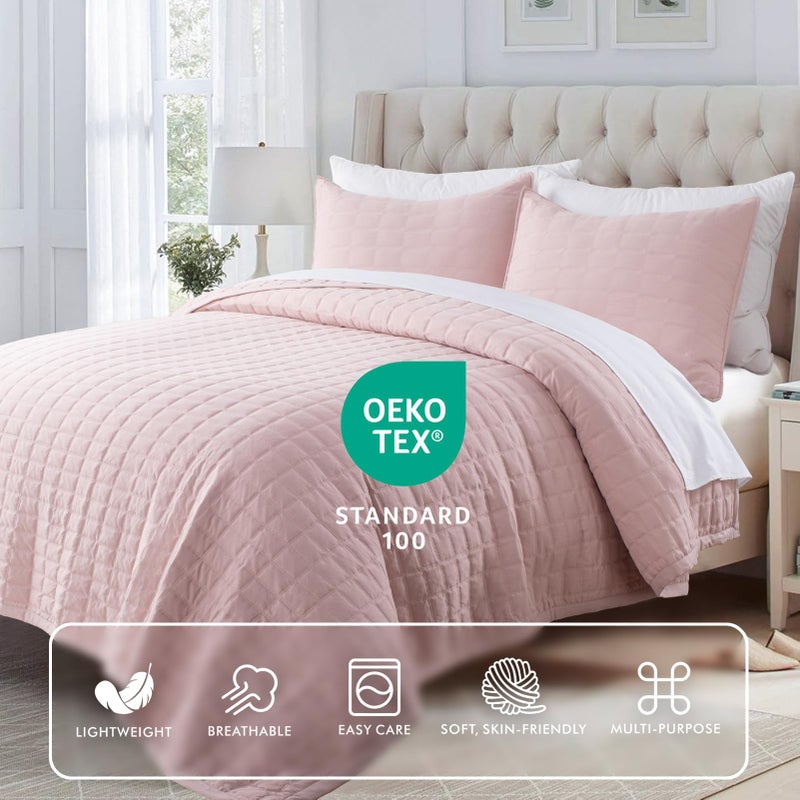 KASENTEX Oversized King Quilt Set 112"x106" â€“ Soft Washed 3-Layer Lightweight California King Bedspread, Minimalist Nordic Design, All-Season Spring & Summer Quilt Set (1 Quilt + 2 Pillow Shams), Blush Pink - Image 2